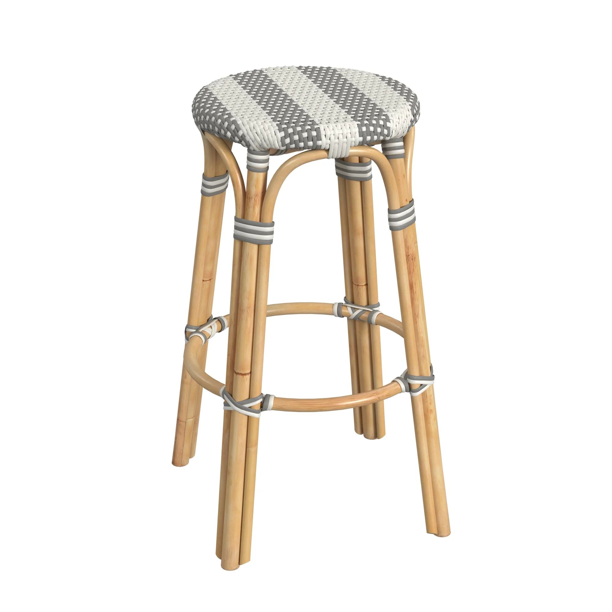 Butler Specialty Company Tobias Round Rattan 30" Bar Stool - Gray & White Stripe | Walmart (US)