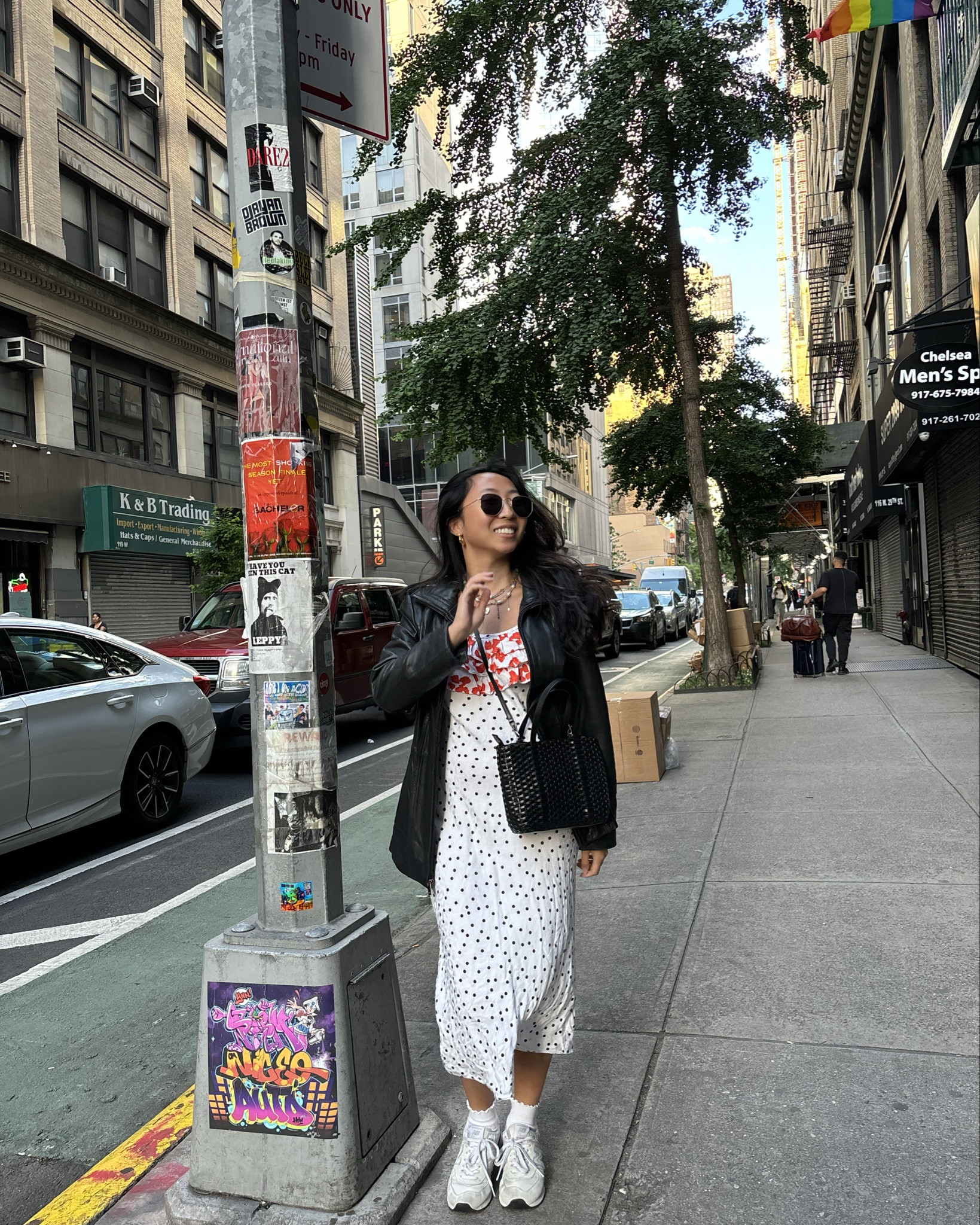 Itsliddystyle wearing Target maxi dress (old). Black leather jacket. New balance sneakers (size 6). City girl outfit. New York City outfit. Night out outfit. 

#LTKfindsunder100 #LTKtravel #LTKstyletip