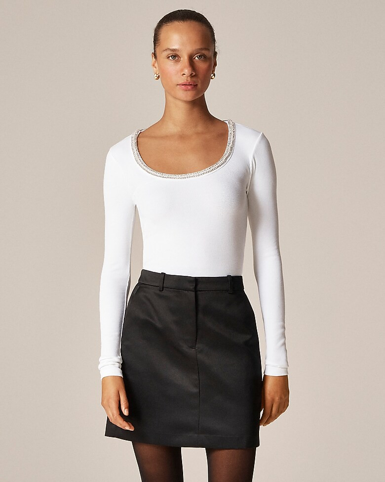 Perfect rib scoopneck T-shirt with embellishments | J. Crew US