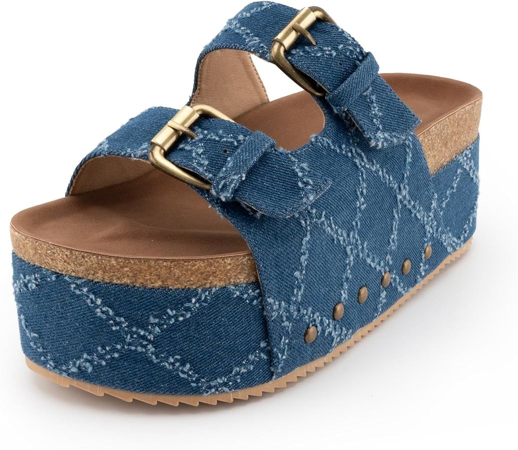 Women Platform Sandals Slip On Women's Comfort Chunky Platform Slides Flat Double Duckle Casual | Amazon (US)