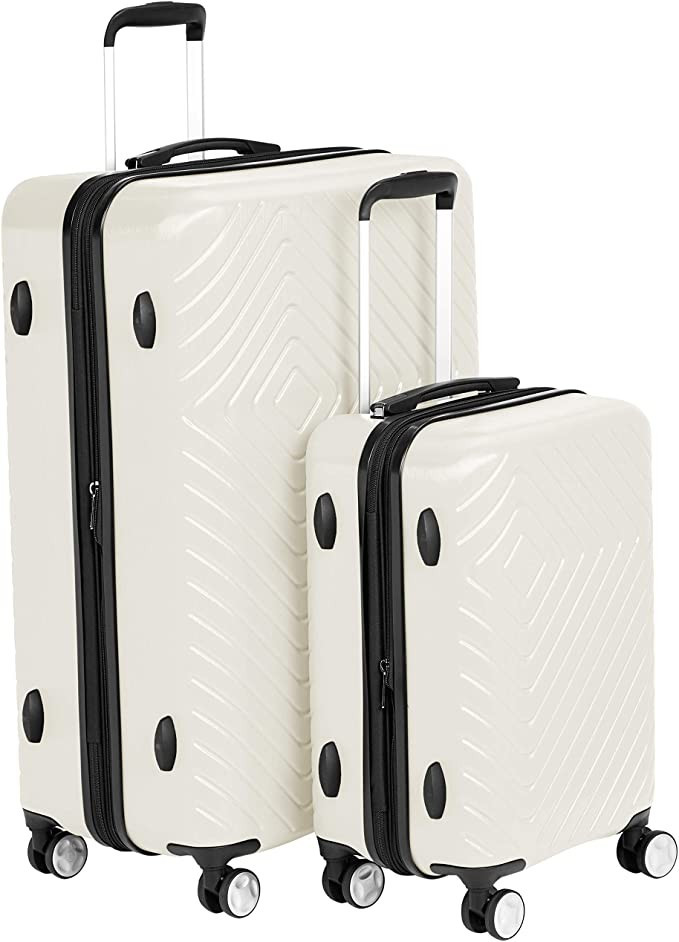 Amazon Basics 2 Piece Geometric Hard Shell Expandable Luggage Spinner Suitcase Set - Cream | Amazon (US)