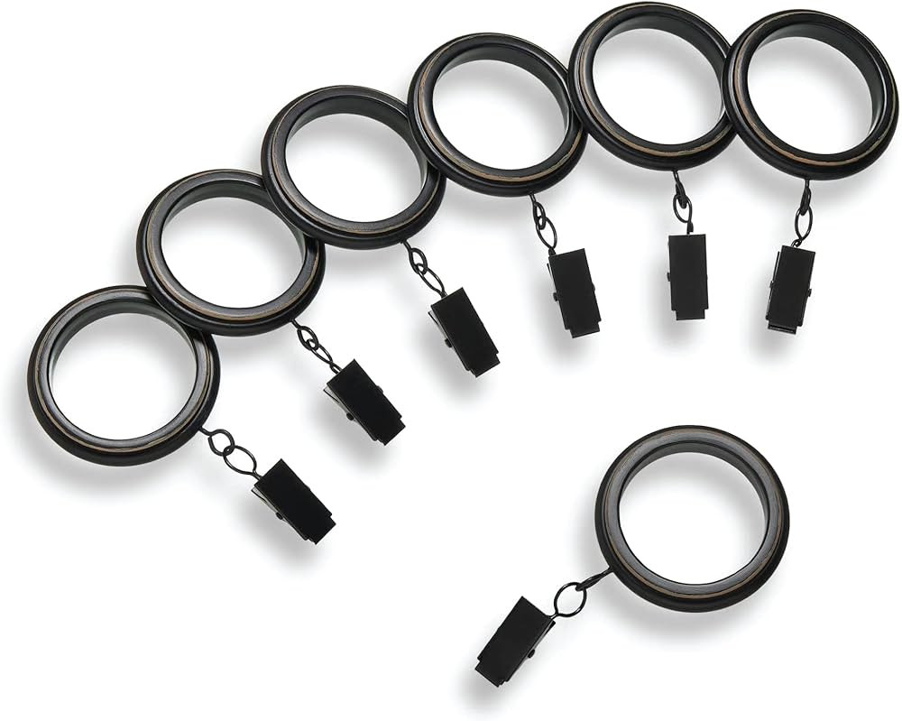 MODE Farmhouse Collection Beveled Curtain Clip Rings, Set of 14 Curtain Rings with Clips, Fits MO... | Amazon (US)