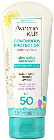 Aveeno Kids Continuous Protection Zinc Oxide Mineral Sunscreen Lotion for Children's Sensitive Sk... | Amazon (US)