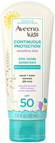 Aveeno Kids Continuous Protection Zinc Oxide Mineral Sunscreen Lotion for Children's Sensitive Sk... | Amazon (US)
