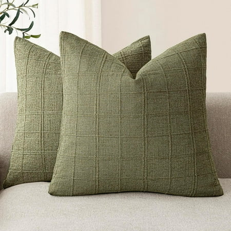 SUSIELADY Set of 2 Decorative Linen Check Throw Pillow Covers, 20×20 Inch, Neutral Farmhouse Vintage Boho Cushion Covers for Sofa, Chair, Bedroom, Living Room, Green | Walmart (US)