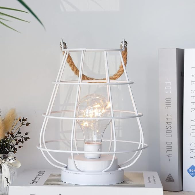 JHY DESIGN Decorative Cage Bulb Lamp Battery Powered Lights 8.5" Tall Cordless Accent Light with ... | Amazon (US)