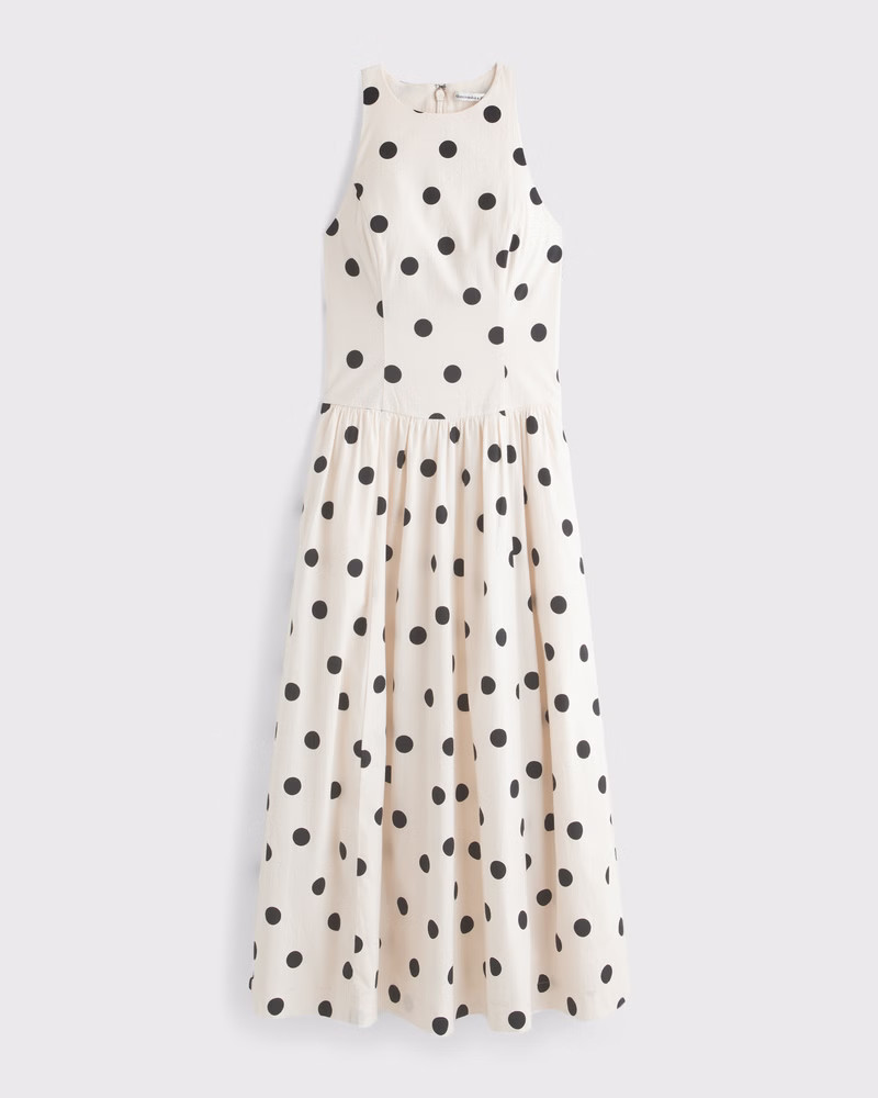 Abercrombie & Fitch Women's Drop-Waist Midi Dress in Cream Dot - Size M | Abercrombie & Fitch (US)