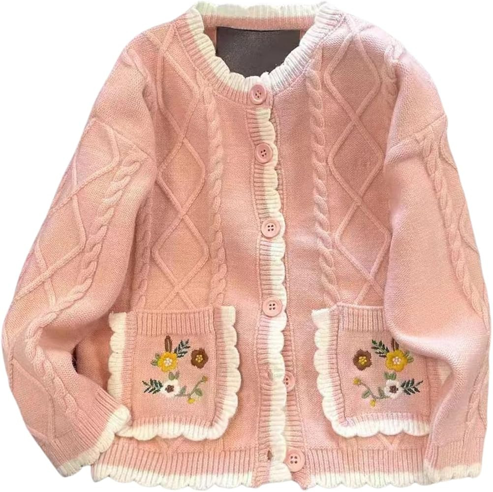 Chevara Women’s Floral Embroidered Knit Cardigan Crew Neck Long Sleeve Trendy Sweater Cardigan ... | Amazon (US)