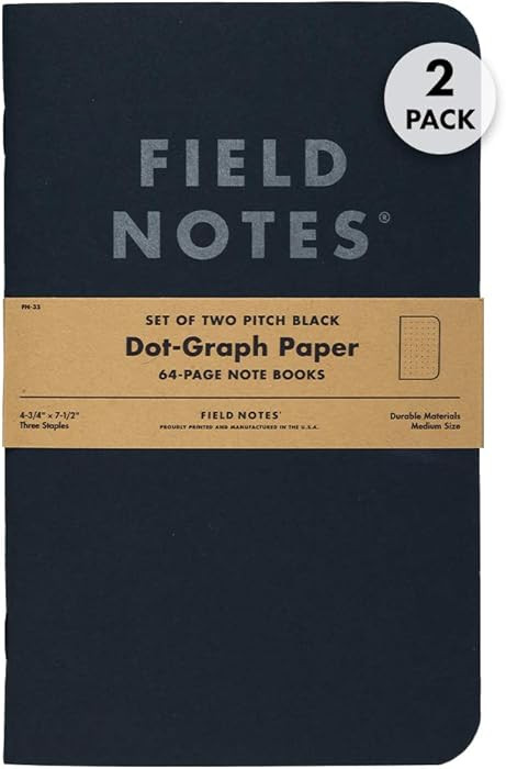 Field Notes 2-Pack Pitch Black Notebooks (4.75" X 7.5"), Dot-graph, 64 Pages | Thin Pocket Sized ... | Amazon (US)