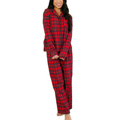 Luckinbaby Women Christmas Pajamas Sets Xmas Long Sleeve Pants Pjs Lounge Ser Sleepwear Santa Holiday Printed Nightwear (Holiday Plaid Red,M) | Amazon (US)
