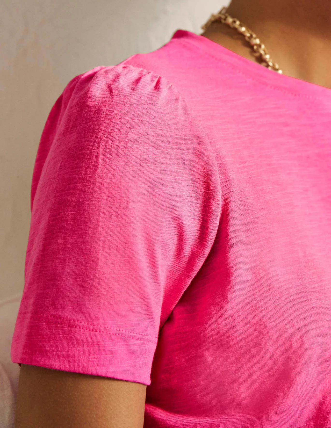 Puff Sleeve Cotton T-Shirt - Festival Pink | Boden (US)