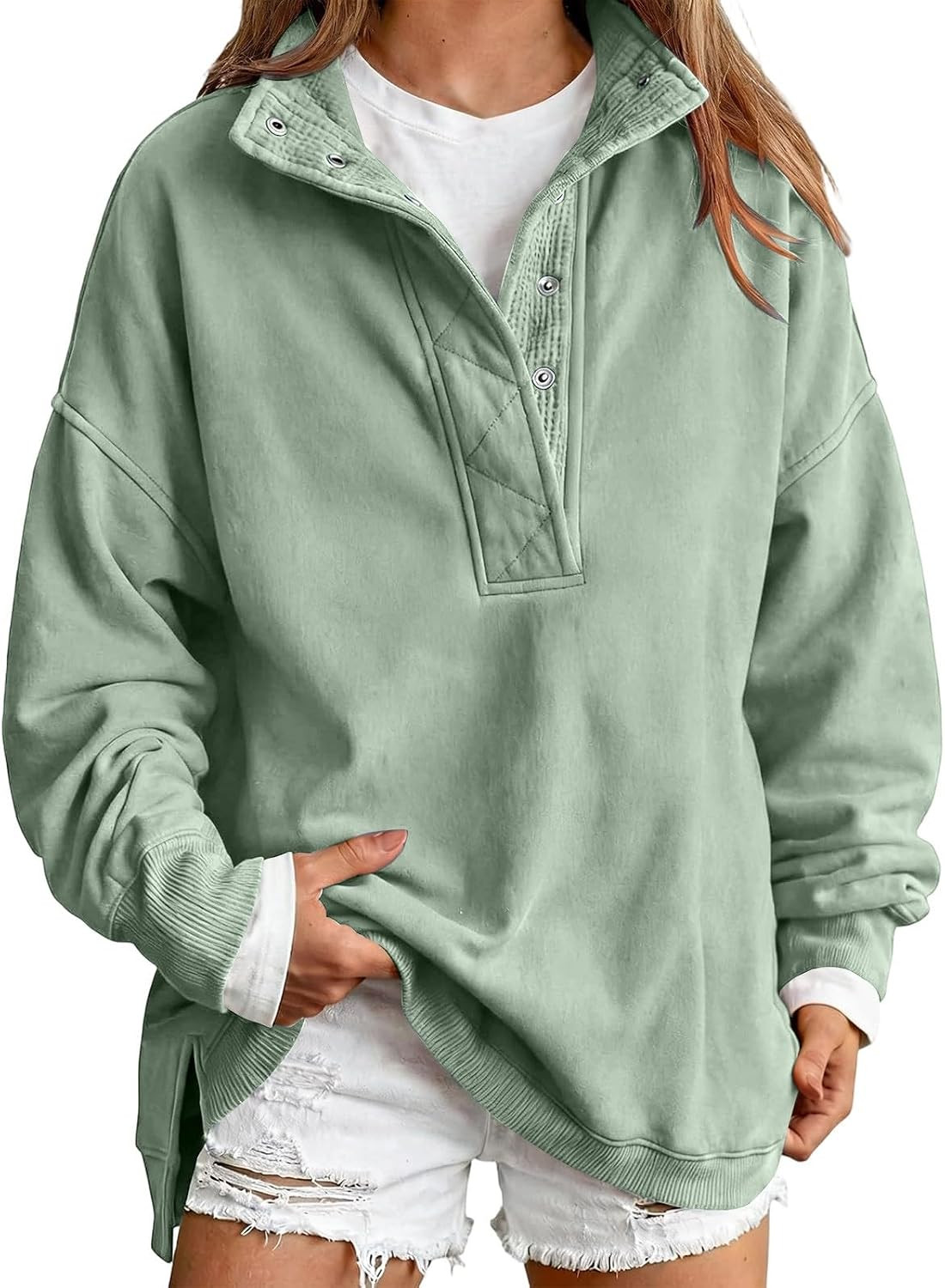 Mock Neck Sweatshirt for Women Oversized Casual Button Henley Neck Pullover | Amazon (US)