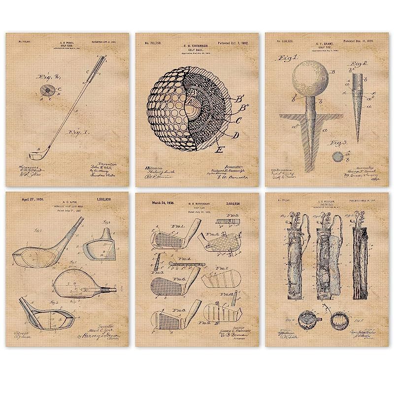 Vintage Golf Patent Poster Prints, Set of 6 (8x10) Unframed Photos, Wall Art Decor Gifts Under 20... | Amazon (US)
