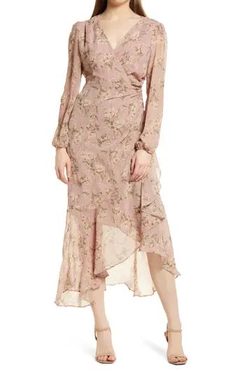 FLORET STUDIOS Floral Surplice Long Sleeve Midi Dress | Nordstrom | Nordstrom