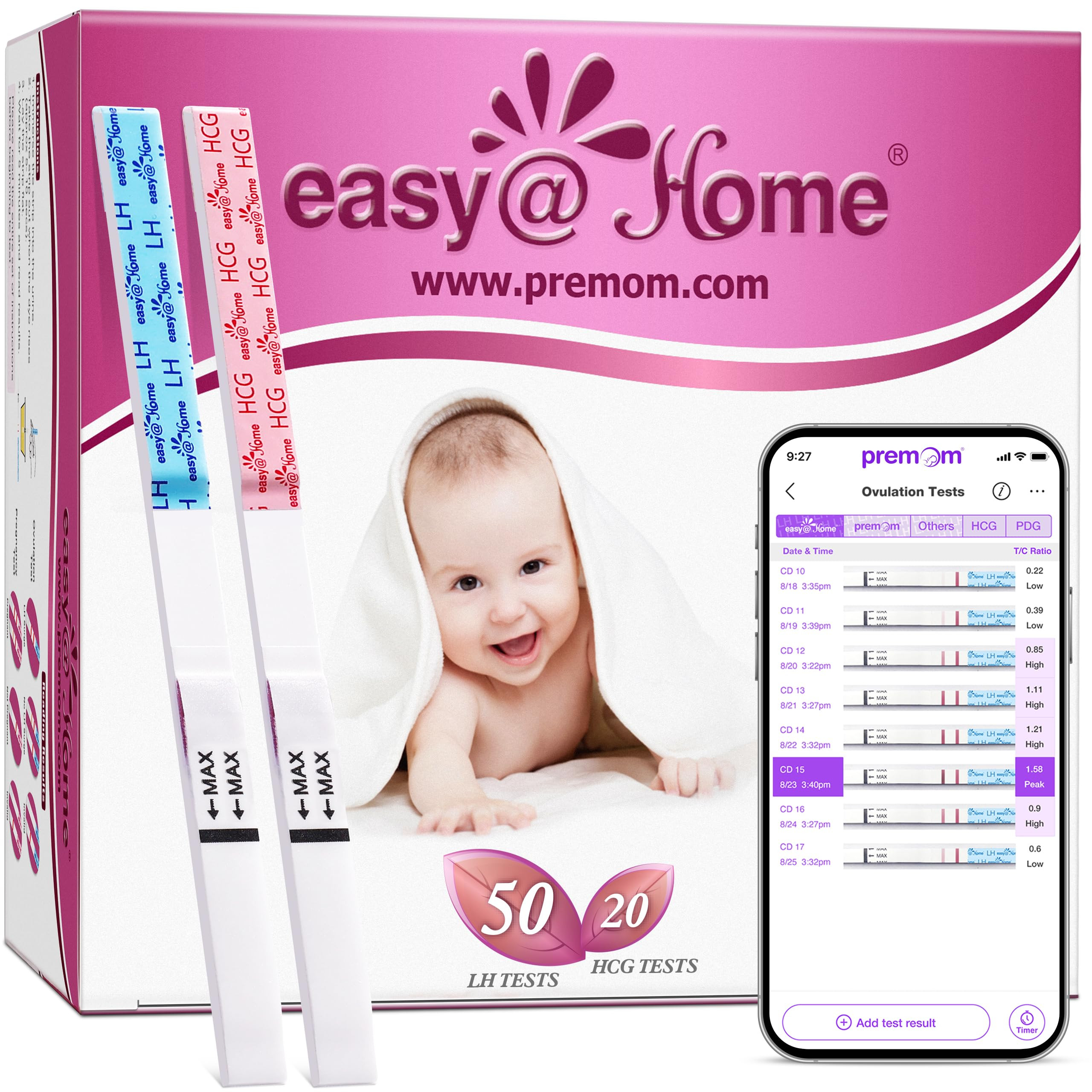 Easy@Home 50 Ovulation Test Strips and 20 Pregnancy Test Strips Combo Kit, (50 LH + 20 HCG)-Packa... | Amazon (US)