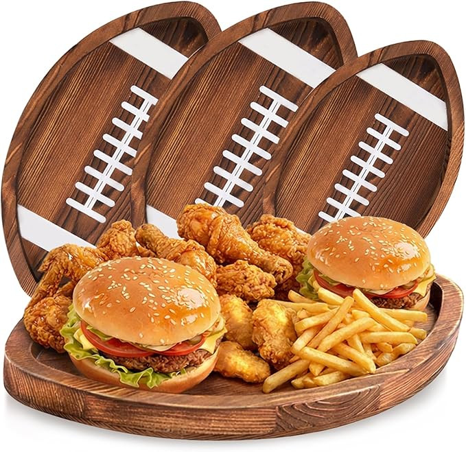 3 Pcs Football Serving Trays Wooden Shaped Football Platters, 13" 11" Oval Football Snack Trays, ... | Amazon (US)