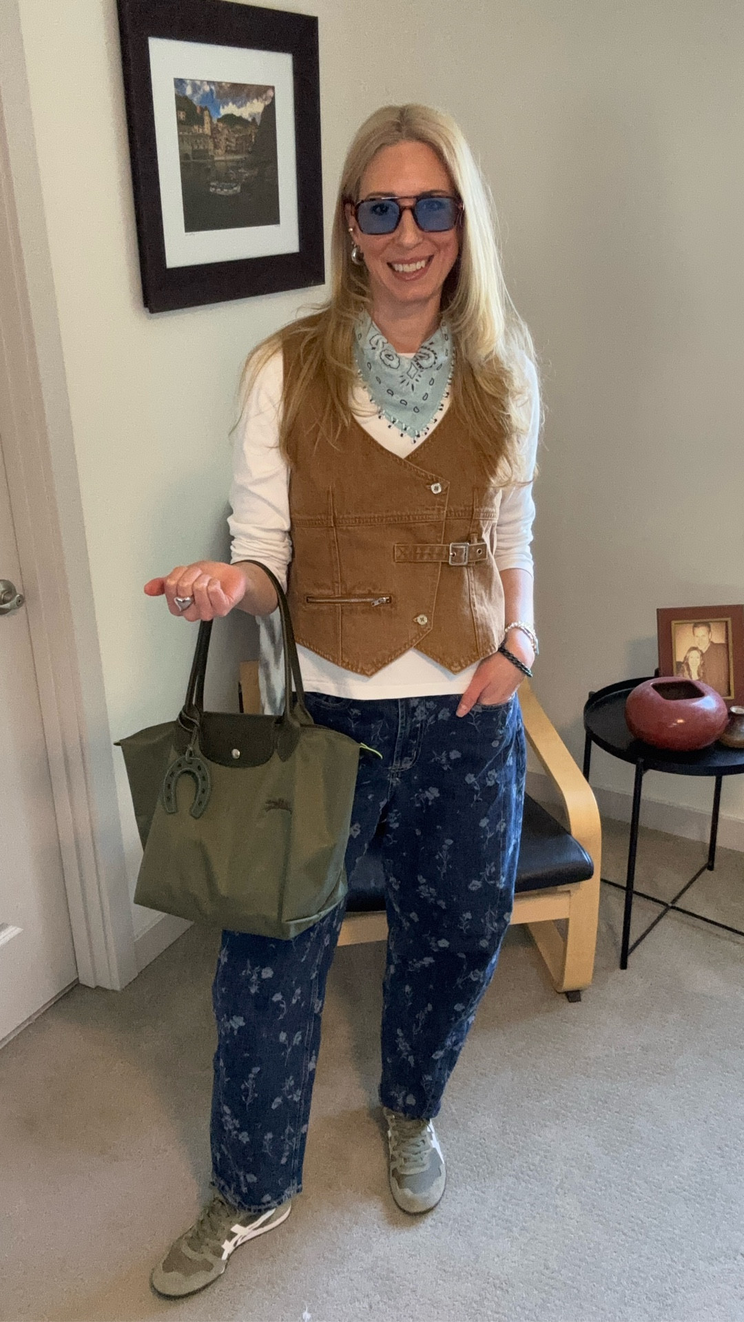 Saturday fit! 🙌

Long sleeve tee @uniqlo
Vest @vrggrl
Beaded bandana @madewell
Floral barrel jeans @oldnavy
Shoes @onisukatiger
Bag @longchamps
Sunnies and earrings @amazon 
Socks @Quince 

#LTKootd #LTKOver40 #LTKmomlife