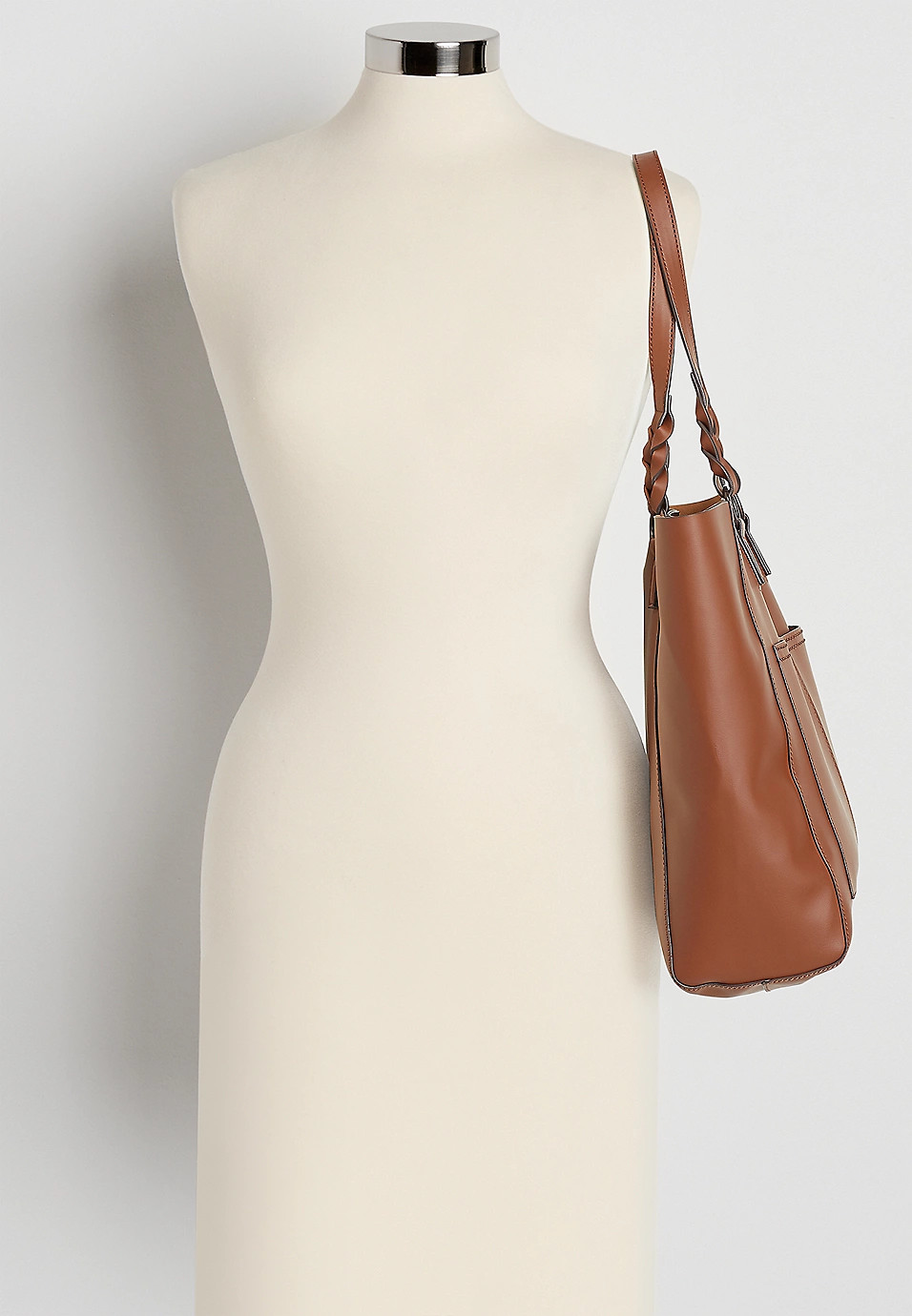 Cognac Braided Strap Tote Bag | Maurices