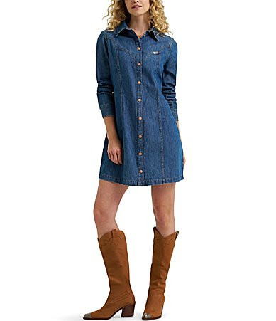 Wrangler� Western Style Long Sleeve Denim Dress - S | Dillard's
