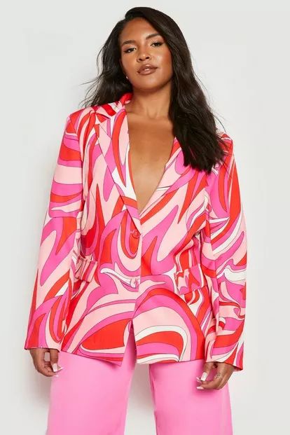 Plus Abstract Print Tailored Blazer | Boohoo.com (US & CA)