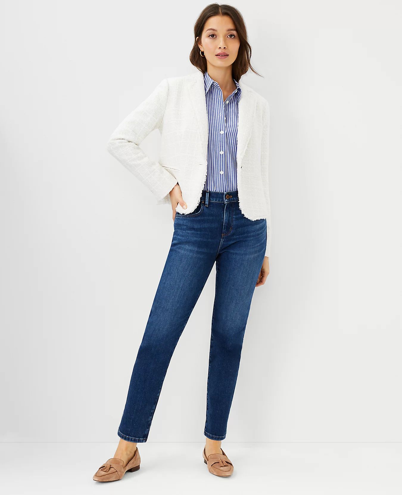 Sculpting Pocket Mid Rise Taper Jeans in Classic Indigo Wash | Ann Taylor (US)