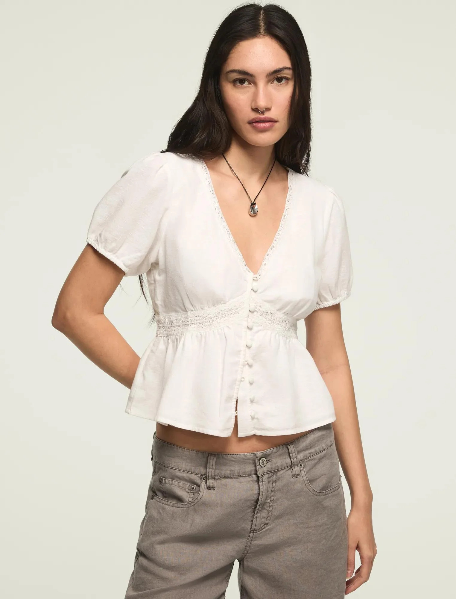 Lucky Brand Women's Lace Peplum Blouse | Shop Simon