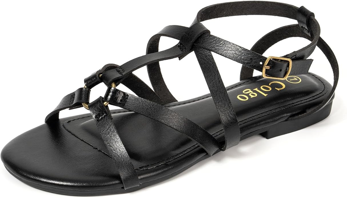 Amazon.com | Colgo Women's Strappy Flat Sandals, Criss-cross Gladiator Sandals with Adjustable An... | Amazon (US)