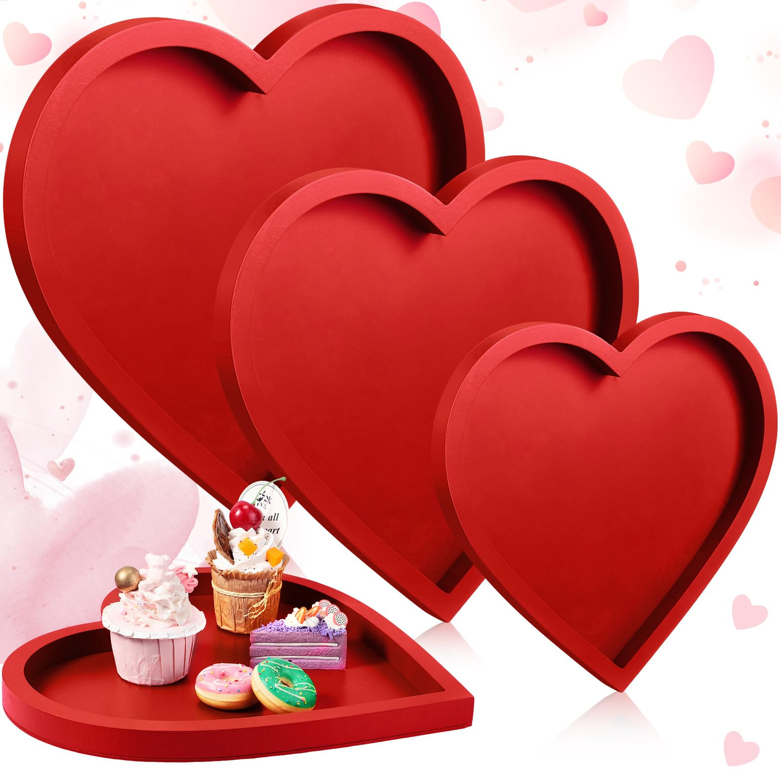 Hushee 3 Pcs Valentine's Day Wooden Serving Tray Red Heart Shaped Plates Heart Wood Serving Dish ... | Amazon (US)