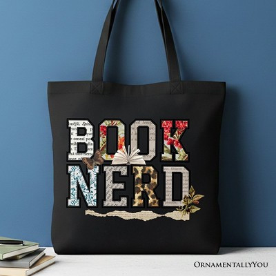Book Nerd collage retro tote bag