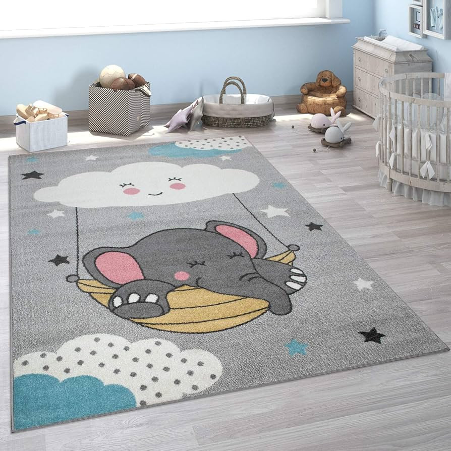 Paco Home Kid´s Rug for Nursery, Cloud and Elephant Motif in Grey, Size: 4'4" x 6'3" | Amazon (US)