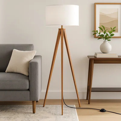 Tripod floor lamp with fabric shade