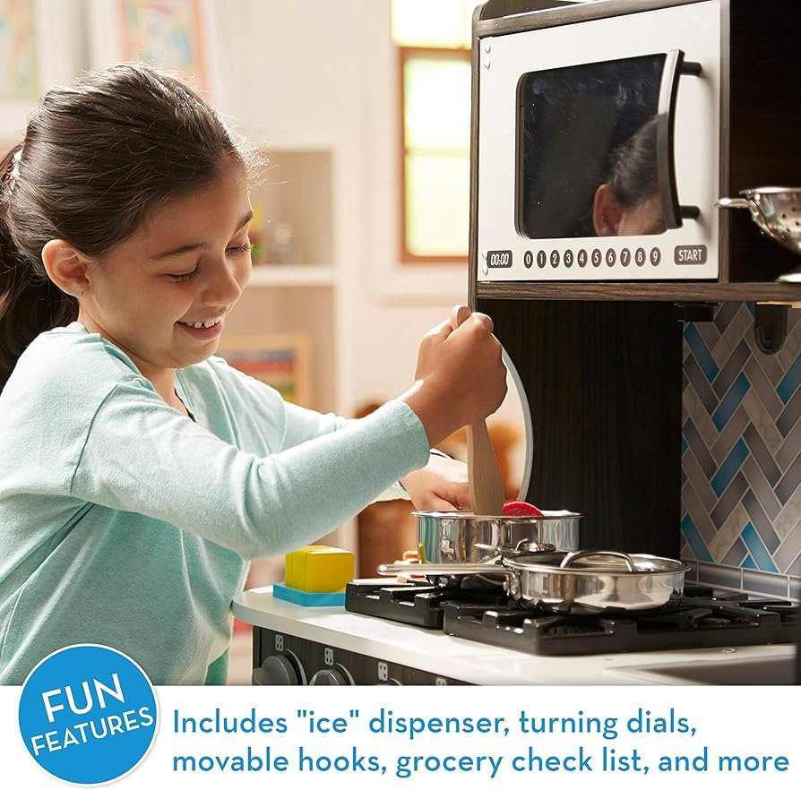 Melissa & Doug Wooden Chef’s Pretend Play Toy Kitchen With “Ice” Cube Dispenser – Charcoa... | Amazon (US)