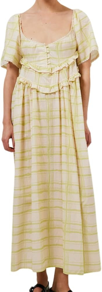 Woman Floral Puff Sleeve Maxi Dress Square Neck Ruffle Flowy Long Dresses Bohemian Tiered Summer ... | Amazon (US)