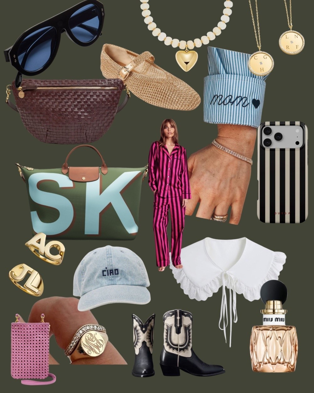 All the fun things!!  bags, jewelry, pajamas, embroidered things, hats, perfume, signet rings, sling bag, fanny pack, tote bag, sunglasses, phone case 

#LTKOver40 #LTKootd #LTKTravel