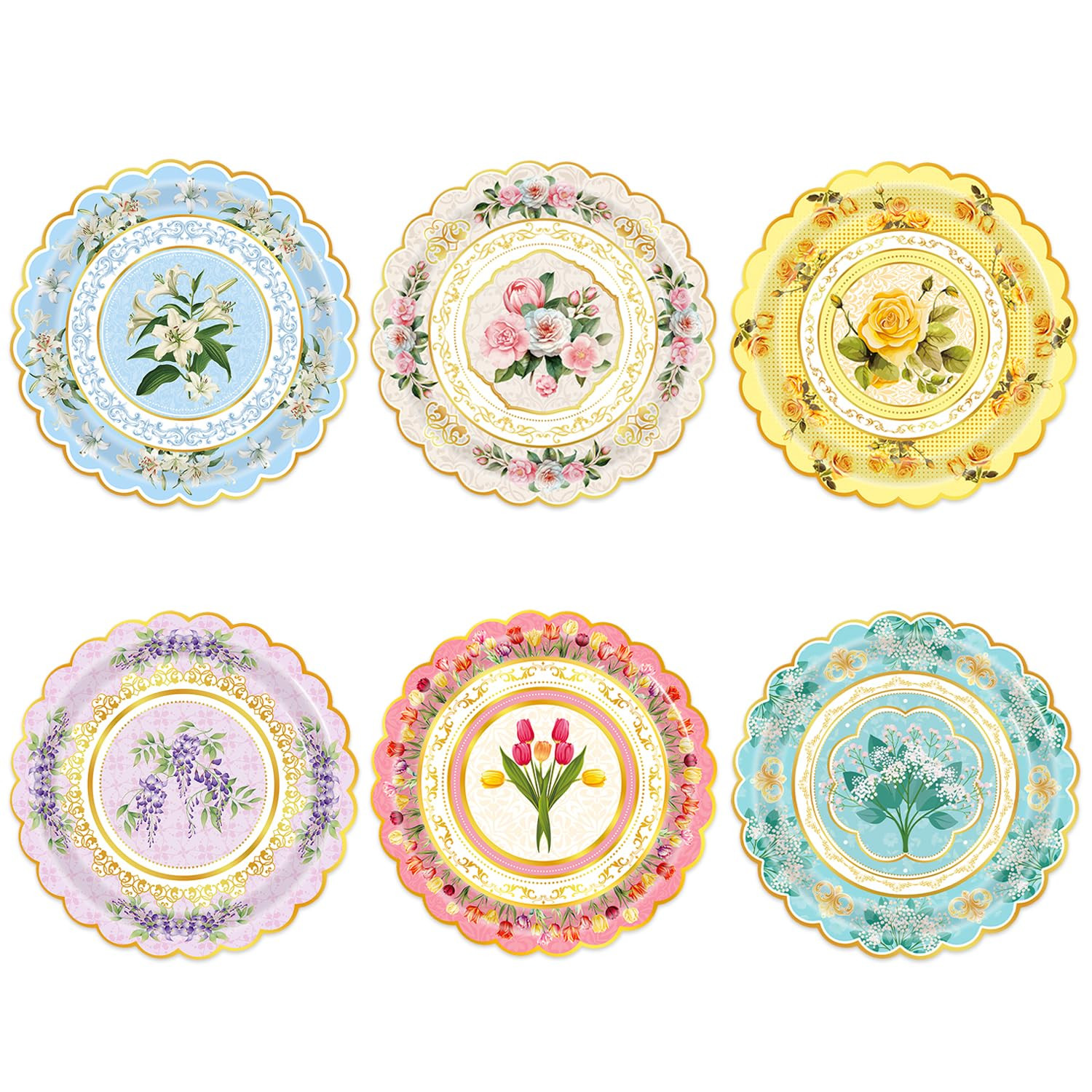 48-Pack Floral Paper Plates, Tea Party Plates, 7 Inch Disposable Floral Plates Decorations for Te... | Amazon (US)