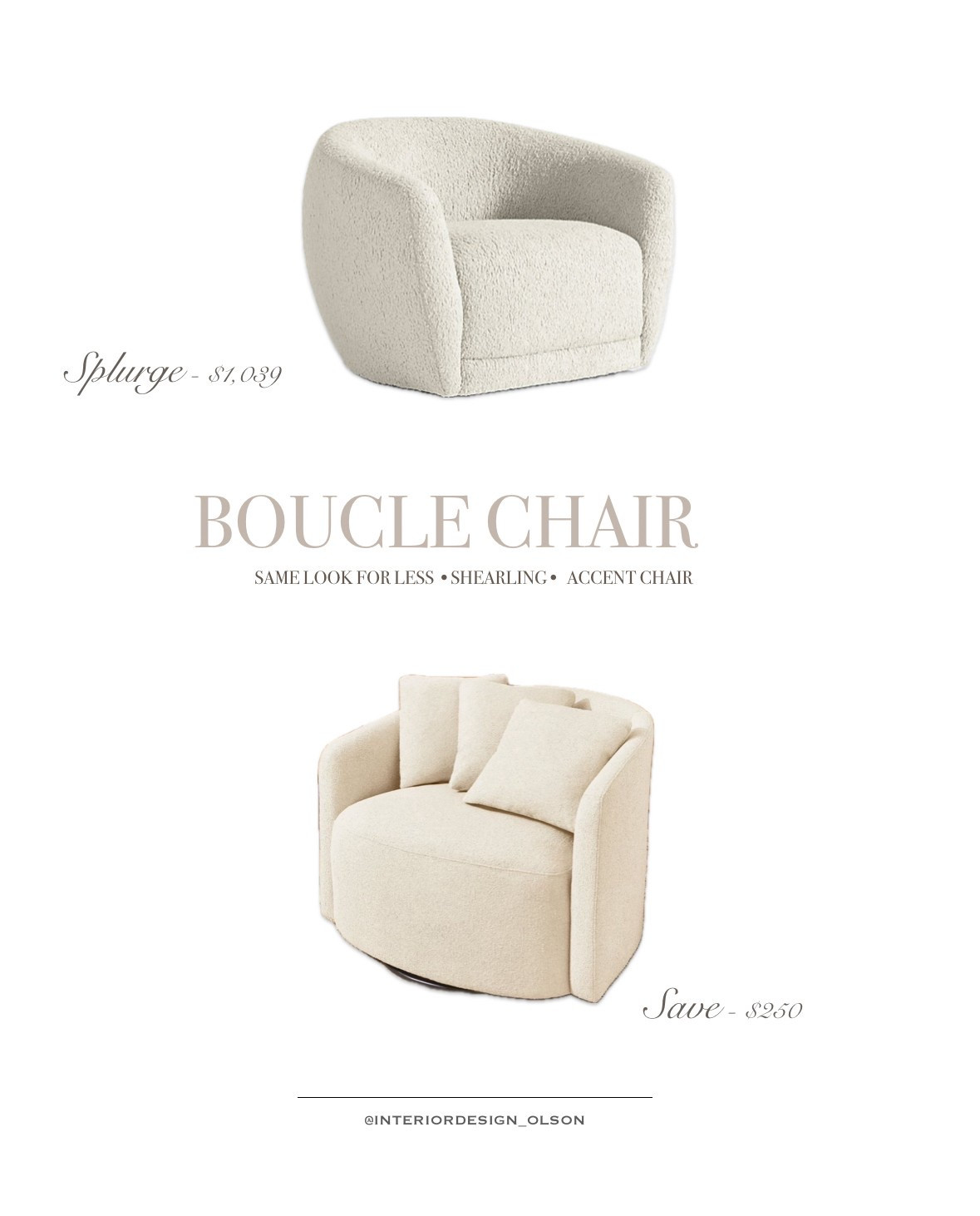 Bouclé Chair Look for Less 🤍
Obsessed with the cozy Crate & Barrel bouclé trend? This Walmart version gives the same soft, sculptural look for way less—under $300 vs. over $1,000!

✨ Cozy texture
✨ Neutral, designer look
✨ Perfect for reading nooks, bedrooms, or living rooms

Shop both styles + more budget-friendly finds on my LTK!

#SaveVsSplurge #BoucleChair #NeutralHomeDecor #WalmartHome #CrateAndBarrelLookForLess #AffordableFurniture #InteriorDesignFinds #CozyCorners #LTKhome #ModernOrganicStyle #LivingRoomDecor #ChairDupes #LTKfinds #DesignOnABudget
