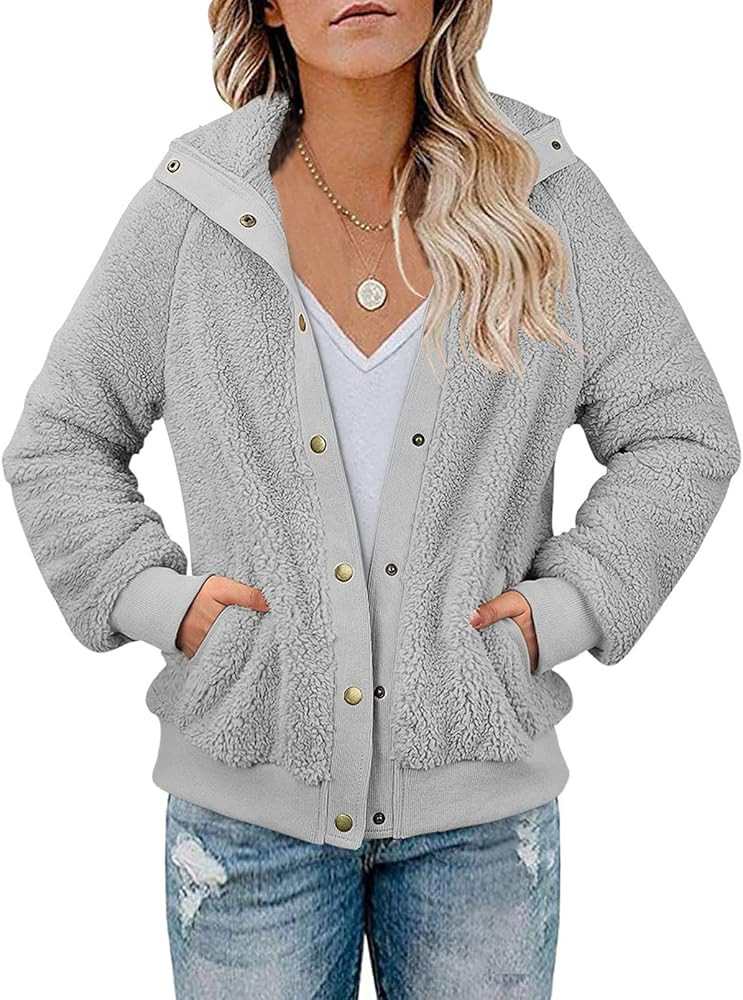VTSGN Women's Sherpa Jacket Fleece Winter Teddy Bear Coats Fuzzy Warm Fluffy Button Outwear | Amazon (US)