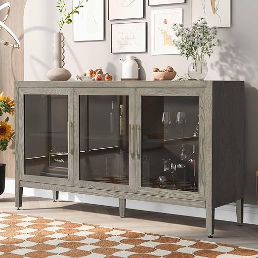 JIJIWANG Modern Storage Cabinet Sideboard Buffet Cabinet with Tempered Glass Doors Kitchen Storag... | Amazon (US)