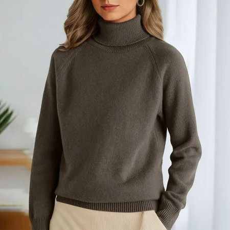 Turtleneck Tops for Women Cash-mere Sweaters Long Sleeve Jumper Knitted Pullover Warm Sweater 2025 Coffee L | Walmart (US)