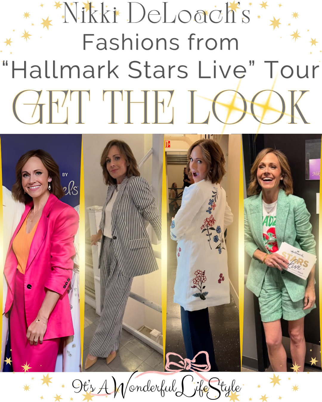 Nikki DeLoach absolutely stole the show with her fabulous “Hallmark Stars Live” tour fashions! ✨ From bold pink to pretty mint, every look was a winner! Which one is your favorite? Save this post, follow for more Hallmark fashion finds, and shop her looks through my LTK! 💕⭐️ 

 