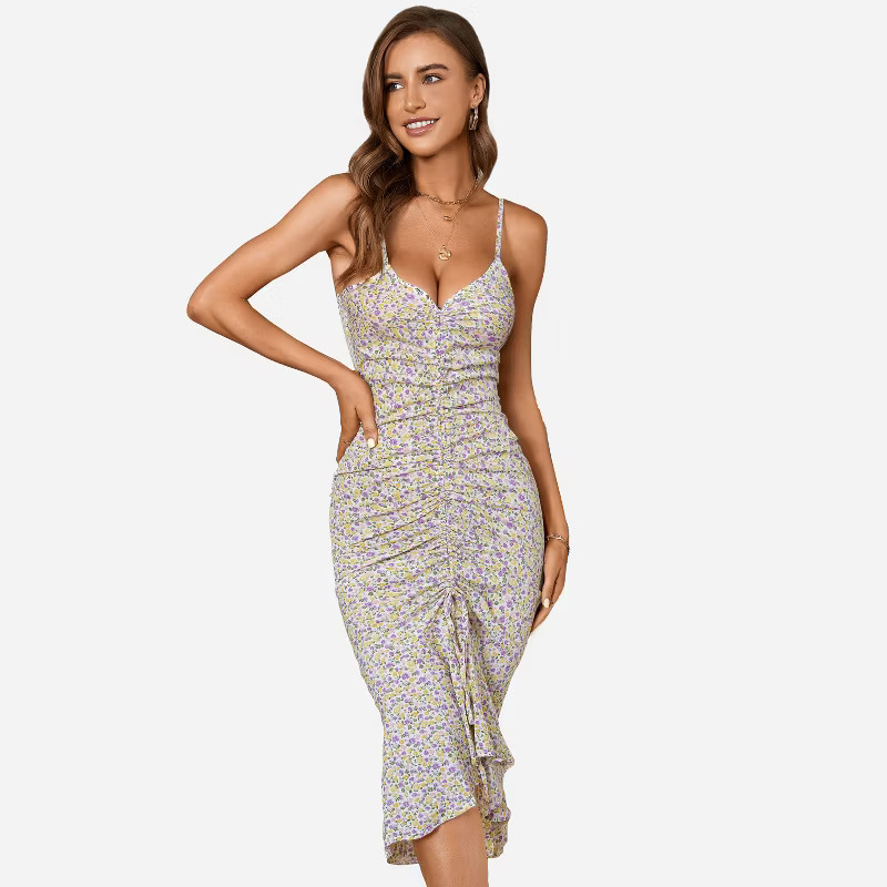 Women's Floral Drawstring Sleeveless Slip Dress -Cupshe - Purple/Yellow | Target