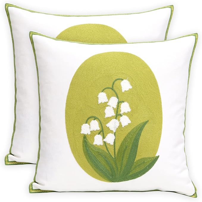 Pack of 2 Embroidered Decorative Throw Pillow Cover 18x18 Inch Farmhouse Floral Pillowcase for Li... | Amazon (US)