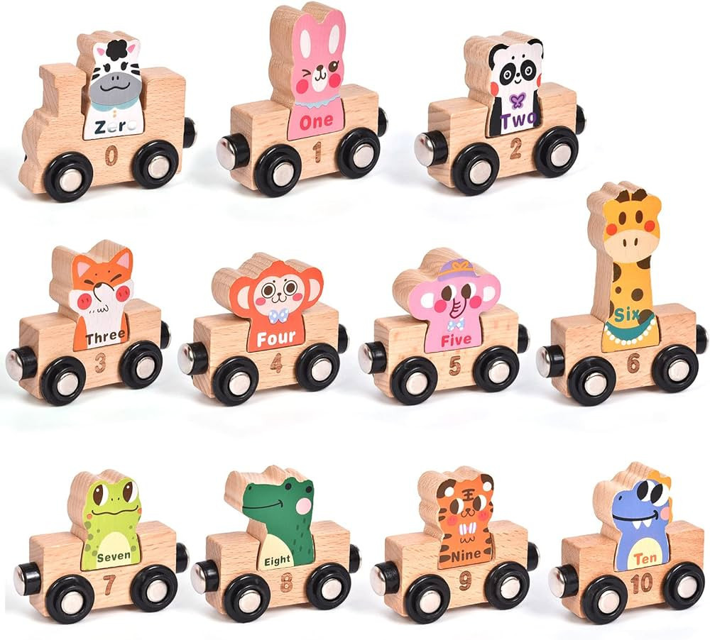 Atoylink 11 Pcs Wooden Train Cars Set Toddlers Magnetic Animal Train Toys Number Matching Montess... | Amazon (US)