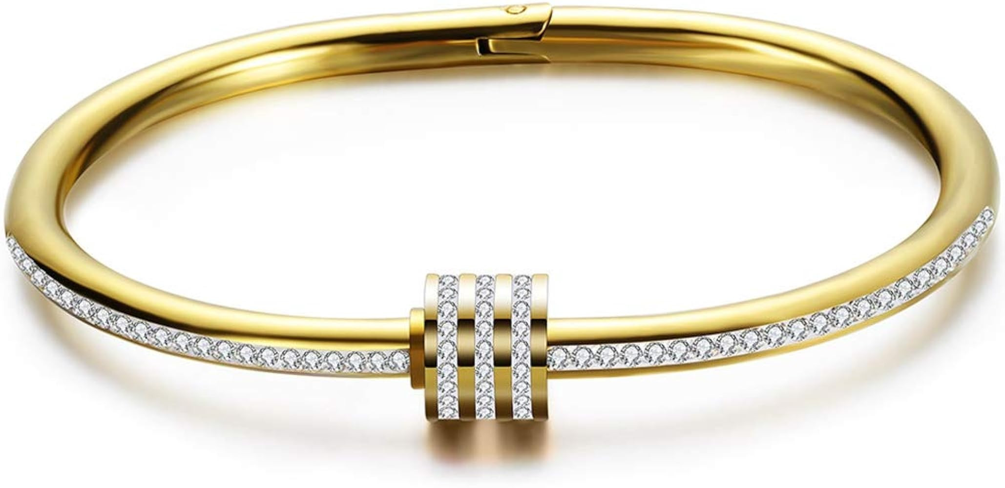 Jude Jewelers Stainless Steel Oval Shape Cubic Zircon Bangle Bracelet | Amazon (US)