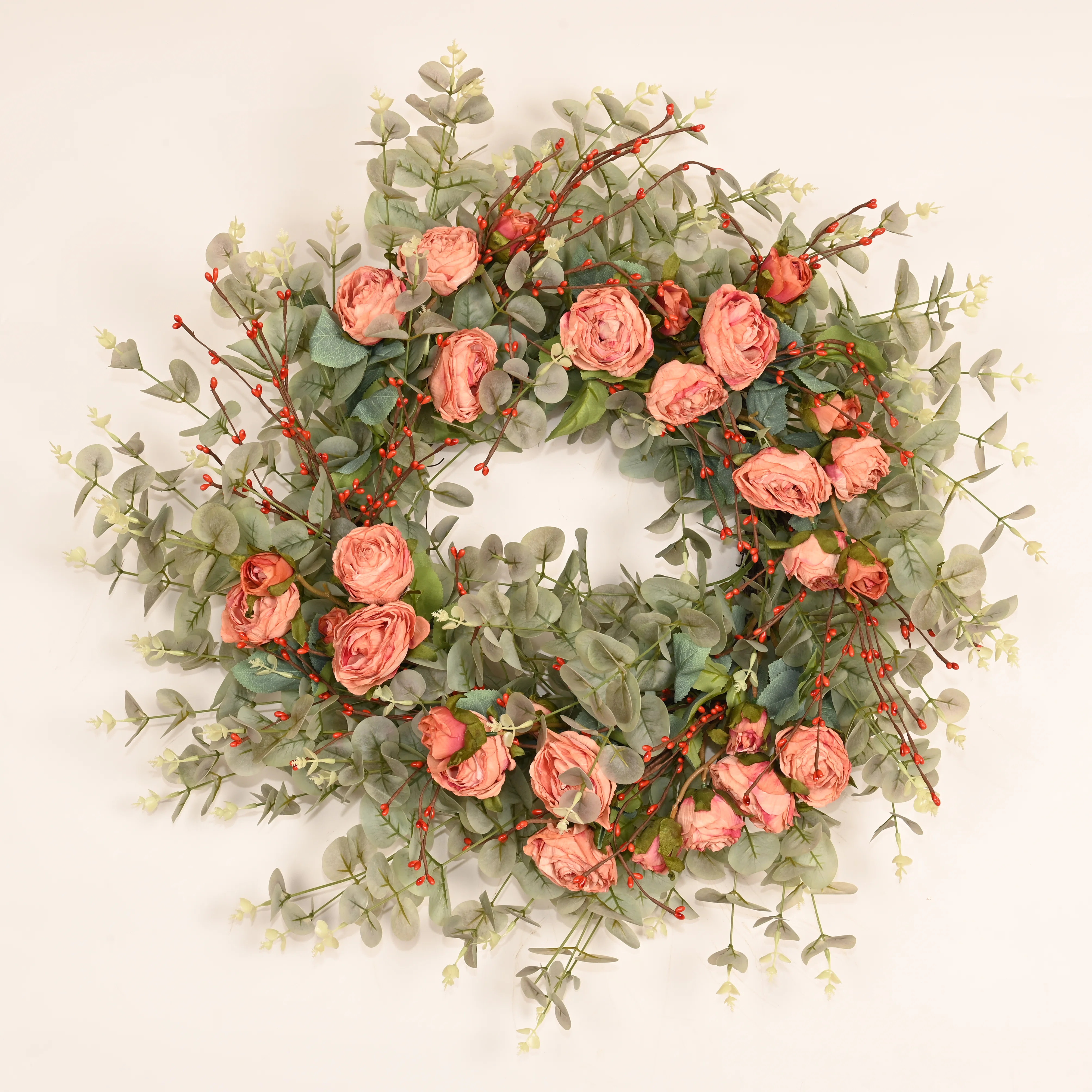 26" Artificial Everyday Eucalyptus Berry Rose Floral Front Door Wreath For Wedding Party Home Dec... | Wayfair North America