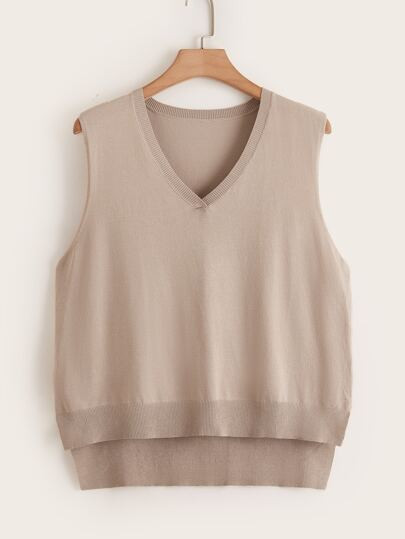 Plus High Low Hem Sweater Vest | SHEIN