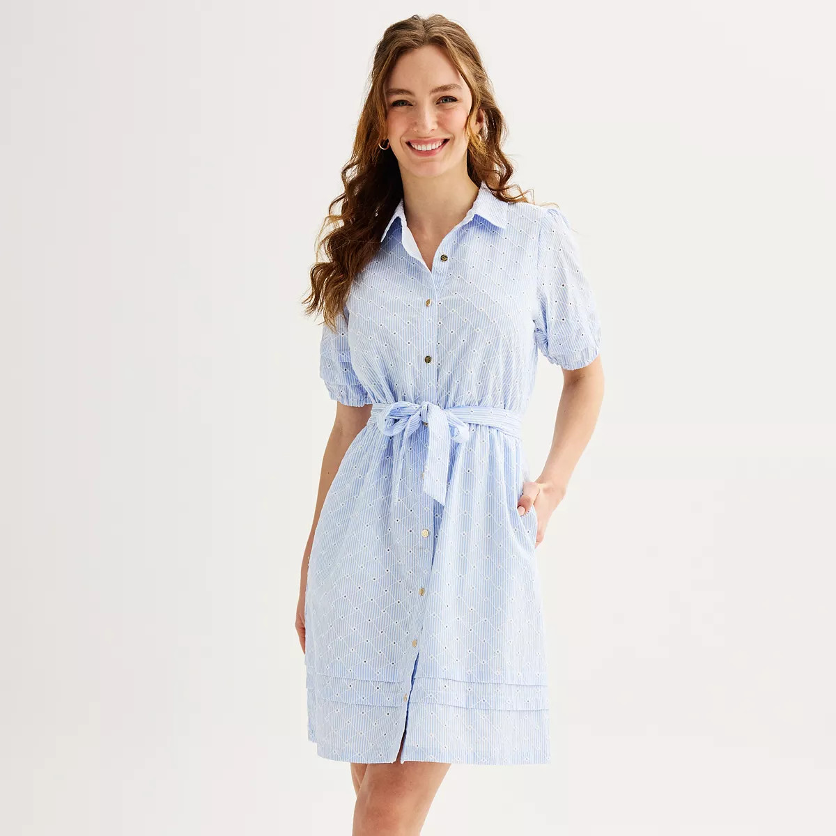 Women's DRAPER JAMES RSVP Belted Button Front Puff Sleeve Dress | Kohl's
