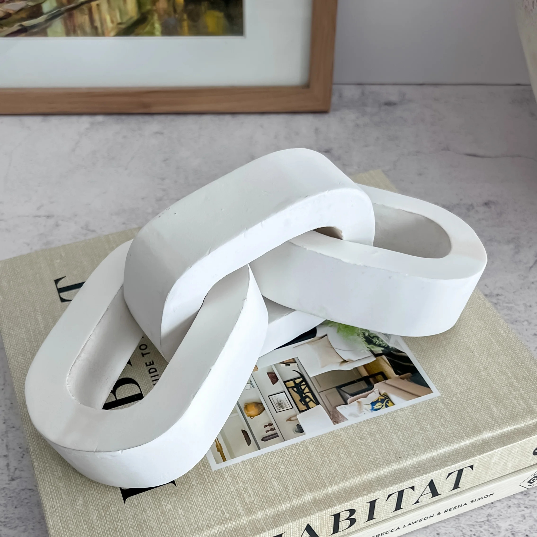 White Wood Chain Link Decor Book Shelf Coffee Table Decor Decorative Objects Farmhouse Living Roo... | Walmart (US)