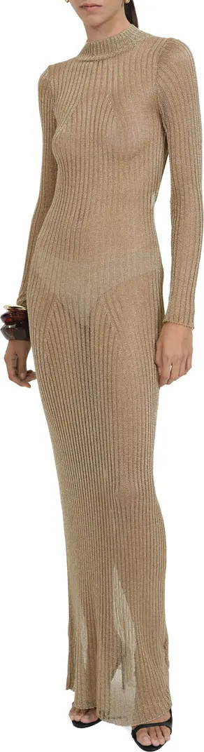 MANGO Metallic Long Sleeve Open Back Body-Con Dress Metallic Dress Metallic Gown Sexy Dress Outfits | Nordstrom