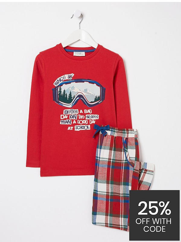Boys Family Check Pyjama Set - Red | Very (UK)